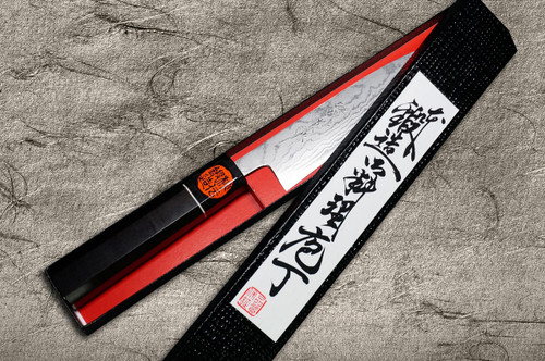 Shigeki Tanaka Aogami No.2 Damascus EB Japanese Chefs Petty KnifeUtility 150mm with Ebony Handle