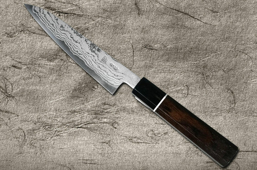 Shigeki Tanaka Aogami No.2 Damascus EB Japanese Chefs Petty KnifeUtility 150mm with Ebony Handle