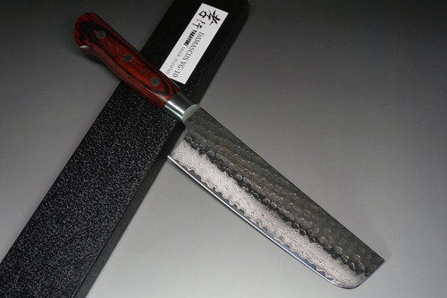 Sakai Takayuki 33-Layer VG10 Damascus Hammered Japanese Chefs Knife SET Gyuto-Slicer-Santoku-Vegetable-Petty120-Kengata Gyuto-Kengata Santoku