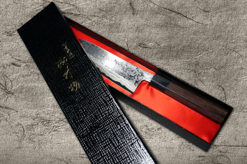 Takayuki Iwai Aogami No.2 Damascus FUMON RS Japanese Chef's Santoku Knife 165mm 