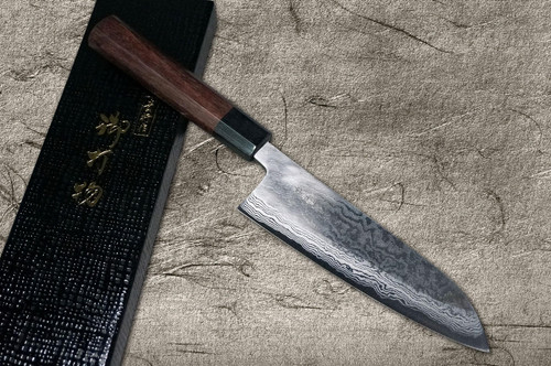 Takayuki Iwai Aogami No.2 Damascus FUMON RS Japanese Chef's Santoku Knife 165mm 