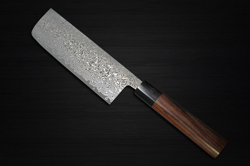 Yoshimi Kato 63 Layer VG10 Black Damascus RS8 Japanese Chefs NakiriVegetable 165mm with Black-Ring Octagonal Handle