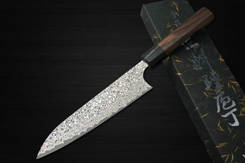 Yoshimi Kato 63 Layer VG10 Black Damascus RS8 Japanese Chefs Gyuto Knife 210mm with Black-Ring Octagonal Handle