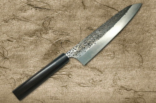 Yu Kurosaki Aogami Super Hammered Kurouchi WA RS8B Japanese Chefs Gyuto Knife 240mm with Black-Ring Octagonal Handle