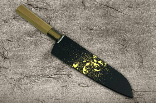Saya Sheath with Genuine 24K Gold Star Stream Santoku Knife 180mm