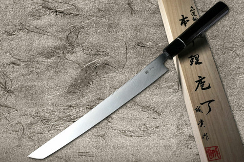 Shigeki Tanaka VG10 Damascus SENKO Japanese EB Chefs Sakimaru-TakohikiSashimi 300mm with Ebony Handle