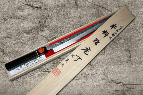 Shigeki Tanaka VG10 Damascus SENKO Japanese EB Chefs Sakimaru-TakohikiSashimi 330mm with Ebony Handle