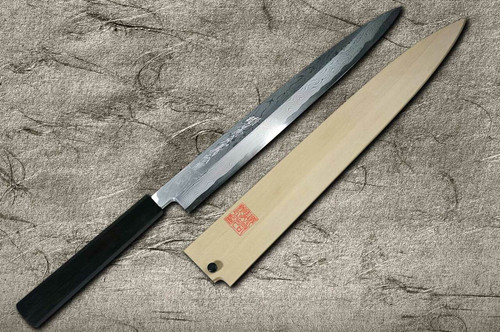 Yoshihiro Aogami No.1 Damascus Suminagashi B1SN-E Japanese Chefs YanagibaSashimi 300mm with Saya Sheath and Ebony Handle