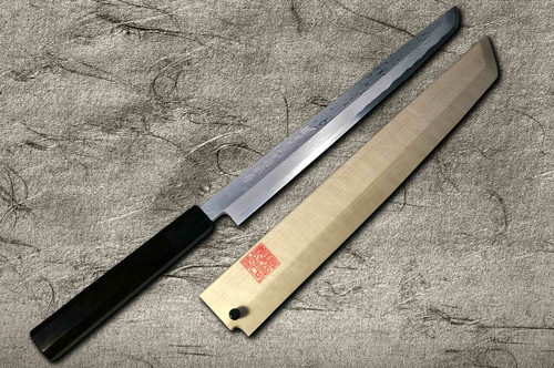 Yoshihiro Aogami No.1 Damascus Suminagashi B1SN-E Japanese Chefs Sakimaru-TakohikiSashimi 270mm with Saya Sheath and Ebony Handle
