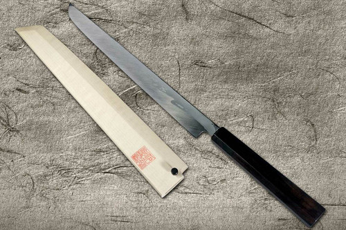Yoshihiro Aogami No.1 Damascus Suminagashi B1SN-E Japanese Chefs Sakimaru-TakohikiSashimi 330mm with Saya Sheath and Ebony Handle
