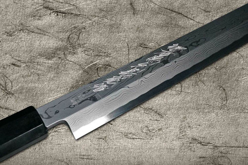 Yoshihiro Aogami No.1 Damascus Suminagashi B1SN-E Japanese Chefs Sakimaru-TakohikiSashimi 330mm with Saya Sheath and Ebony Handle