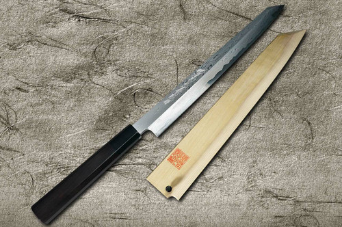 Yoshihiro Aogami No.1 Damascus Suminagashi B1SN-E Japanese Chefs Kiritsuke-YanagibaSashimi 300mm with Saya Sheath and Ebony Handle
