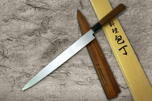 Yoshihiro Gingami No.3 Damascus Suminagashi G3SN-L Japanese Chefs YanagibaSashimi 270mm with Urushi Lacquered Handle and Saya Sheath