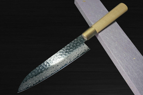 Sakai Takayuki 45-Layer Damascus Goldish Tsuba Japanese Chefs Santoku Knife 180mm