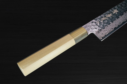 Sakai Takayuki 45-Layer Damascus Goldish Tsuba Japanese Chefs Santoku Knife 180mm