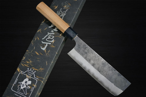Yoshimi Kato Aogami Super Clad Kurouchi AC Japanese Chef's Nakiri(Vegetable) 165mm with Black Cherry Octagonal Handle 