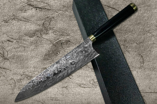 Takeshi Saji Makie-Art R2SG2 Mirrored Damascus Japanese Chefs Gyuto Knife 240mm with Urushi Lacquered Saya and Handle FUJIN RAIJIN