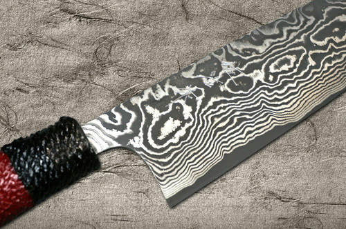 Takeshi Saji VG10 Black Damascus LL Japanese Chefs Santoku Knife 165mm with Black-Red Japanese Urushi Lacquered Handle