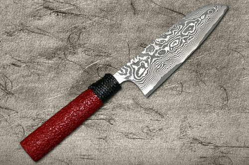 Takeshi Saji VG10 Black Damascus LL Japanese Chefs Santoku Knife 165mm with Black-Red Japanese Urushi Lacquered Handle