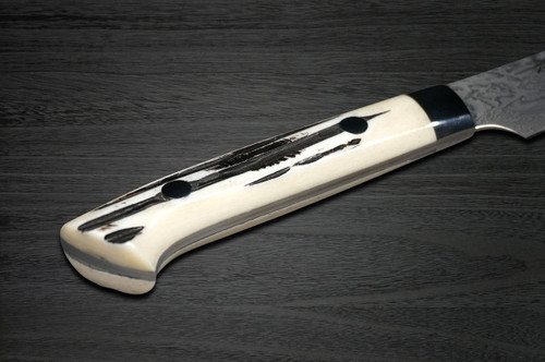 Takeshi Saji R2SG2 Black Damascus DHW Japanese Chefs Petty KnifeUtility 130mm with White Antler Handle