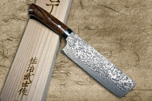 Takeshi Saji R2SG2 Black Damascus IR Japanese Chefs NakiriVegetable 170mm with Desert Ironwood Handle