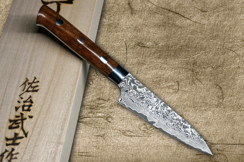 佐治武士 R2SG2黑色Damascus IR日本厨师小刀Utility 90mm，沙漠铁木手柄。