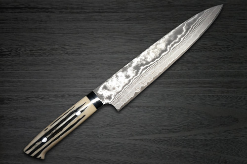 Takeshi Saji VG10 Black Damascus DHW Japanese Chefs Gyuto Knife 240mm with White Antler Handle