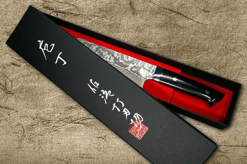 Takeshi Saji VG10 Black Damascus MCB Japanese Chefs Bunka Knife 180mm with Black Micarta Handle