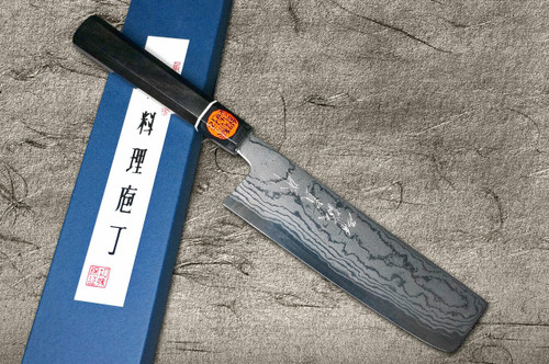 Shigeki Tanaka Aogami No.2 Damascus EB Japanese Chefs Vegetable Knife 165mm with Ebony Handle