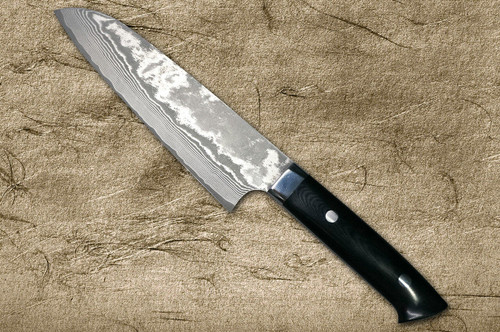 Takeshi Saji VG10 Black Damascus MCB Japanese Chefs Santoku Knife 180mm with Black Micarta Handle