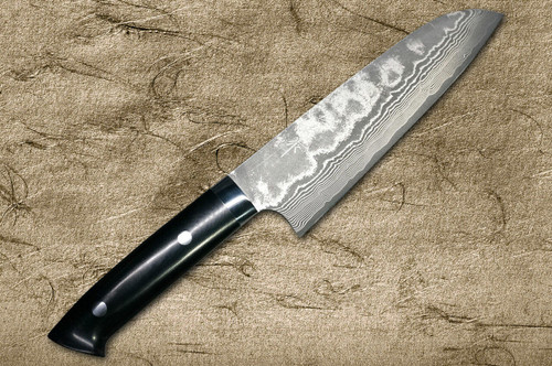 Takeshi Saji VG10 Black Damascus MCB Japanese Chefs Santoku Knife 180mm with Black Micarta Handle