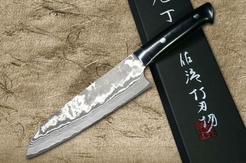 Takeshi Saji VG10 Black Damascus MCB Japanese Chefs Santoku Knife 180mm with Black Micarta Handle