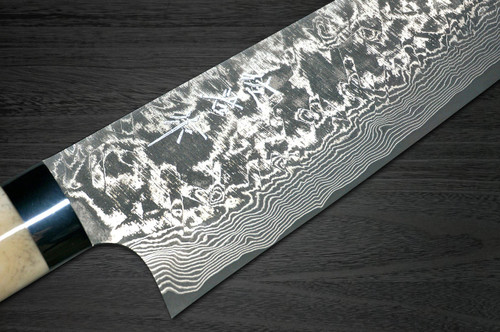 Takeshi Saji R2SG2 Black Damascus DHW Japanese Chefs Gyuto Knife 180mm with White Antler Handle