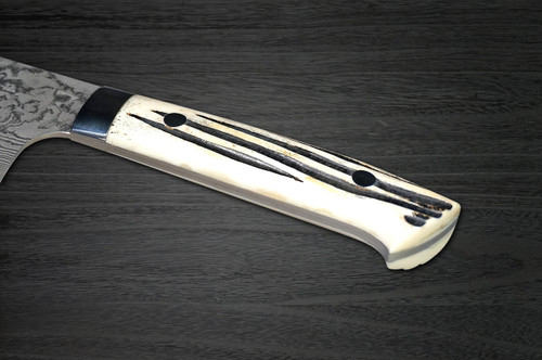 Takeshi Saji R2SG2 Black Damascus DHW Japanese Chefs NakiriVegetable 170mm with White Antler Handle