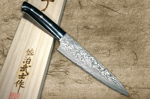 Takeshi Saji R2SG2 Black Damascus MCB Japanese Chefs Gyuto Knife 180mm with Black Micarta Handle