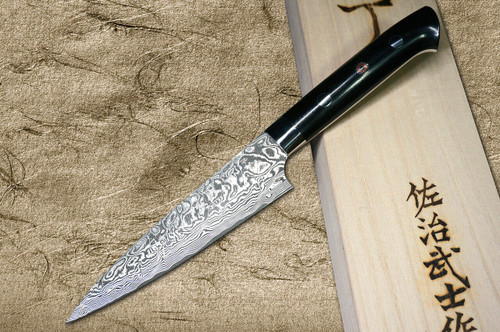 Takeshi Saji R2SG2 Black Damascus MCB Japanese Chefs Petty KnifeUtility 150mm with Black Micarta Handle