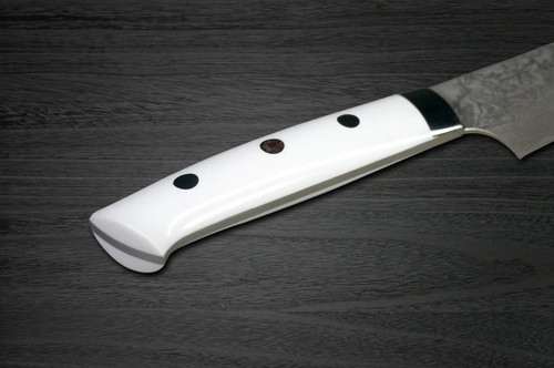 Takeshi Saji R2SG2 Black Damascus CRW Japanese Chefs Gyuto Knife 180mm with White Stone Handle