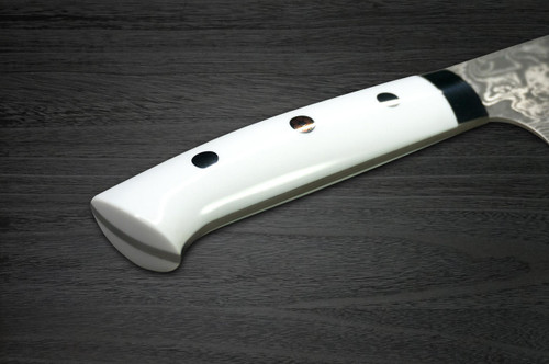 Takeshi Saji R2SG2 Black Damascus CRW Japanese Chefs NakiriVegetable 170mm with White Stone Handle