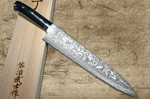 Takeshi Saji R2SG2 Black Damascus MCC Japanese Chefs Gyuto Knife 270mm with Striped Black Micarta Handle