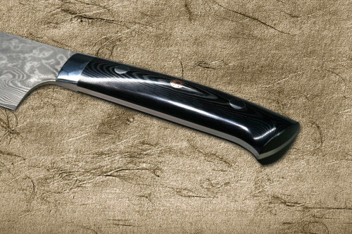 Takeshi Saji R2SG2 Black Damascus MCC Japanese Chefs NakiriVegetable 170mm with Striped Black Micarta Handle