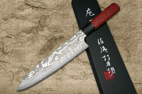 Takeshi Saji VG10 Black Damascus LL Japanese Chefs Gyuto Knife 210mm with Black-Red Japanese Urushi Lacquered Handle