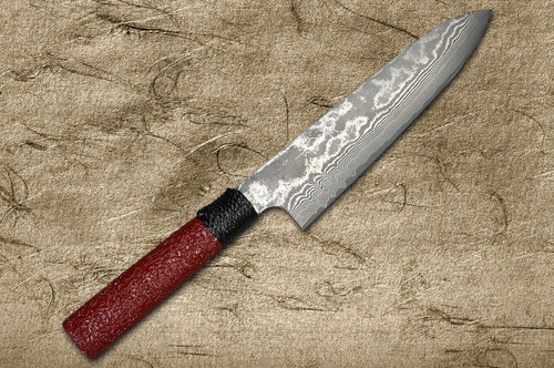 Takeshi Saji VG10 Black Damascus LL Japanese Chefs Gyuto Knife 210mm with Black-Red Japanese Urushi Lacquered Handle