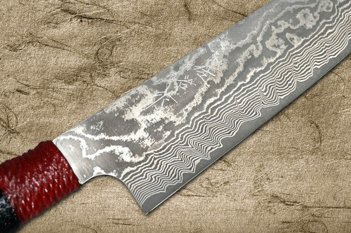 Takeshi Saji VG10 Black Damascus LL Japanese Chefs Gyuto Knife 210mm with Red-Black Japanese Urushi Lacquered Handle