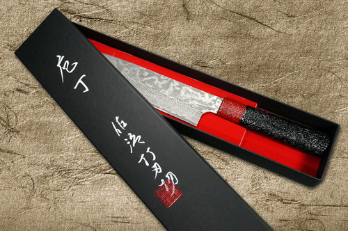 Takeshi Saji VG10 Black Damascus LL Japanese Chefs Gyuto Knife 210mm with Red-Black Japanese Urushi Lacquered Handle