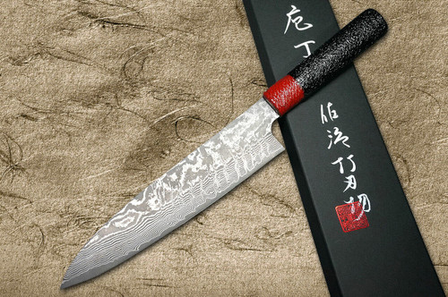 Takeshi Saji VG10 Black Damascus LL Japanese Chefs Gyuto Knife 210mm with Red-Black Japanese Urushi Lacquered Handle