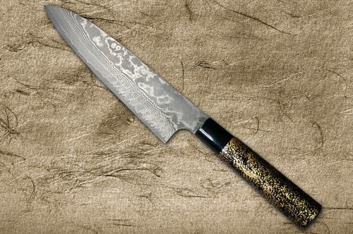 Takeshi Saji VG10 Black Damascus LC Japanese Chefs Gyuto Knife 210mm with Black-Gold Japanese Urushi Lacquered Handle