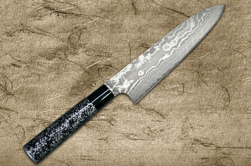 Takeshi Saji VG10 Black Damascus LC Japanese Chefs Gyuto Knife 210mm with Black-Silver Japanese Urushi Lacquered Handle