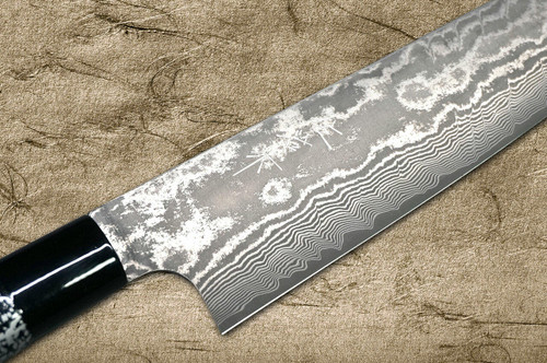 Takeshi Saji VG10 Black Damascus LC Japanese Chefs Gyuto Knife 210mm with Black-Silver Japanese Urushi Lacquered Handle