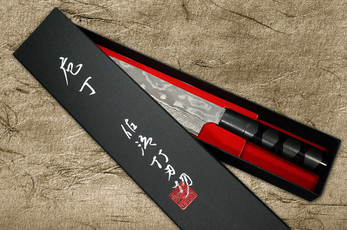 Takeshi Saji VG10 Black Damascus CS Japanese Chefs Gyuto Knife 210mm with Black-Black Urushi Lacquered HandleX-Obi
