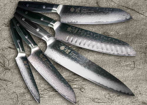 Yaxell Yo U 101 Layer Sg2 Damascus Japanese Chef S Knife Set Gyuto Santoku Dimpled Santoku Small Santoku Petty Japanese Chef Knives